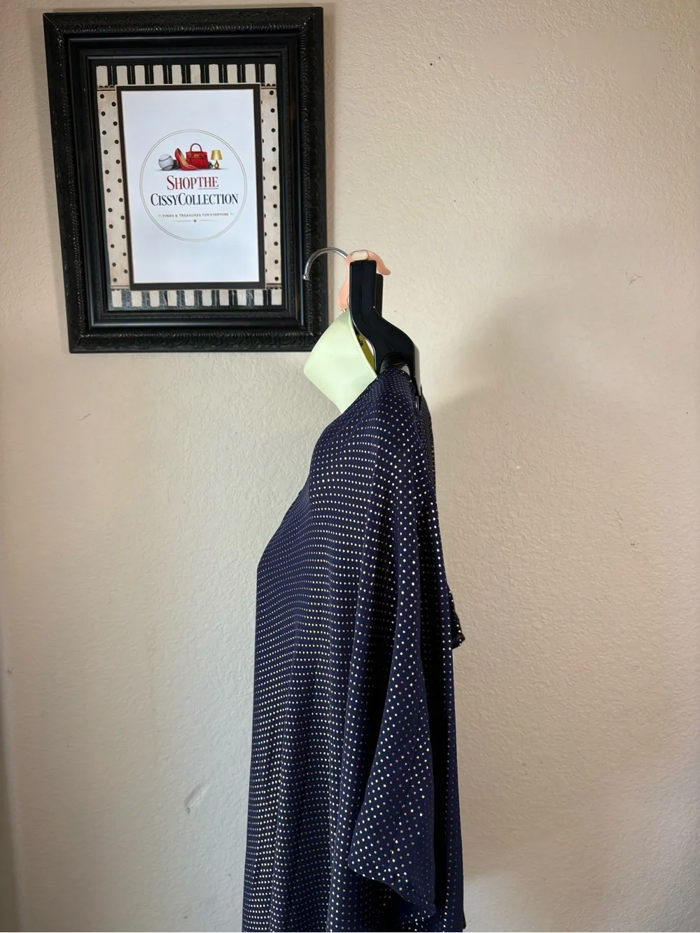 Michael Kors 3X Navy Gold Polka Dot Chiffon Poncho Cover Up Plus Size